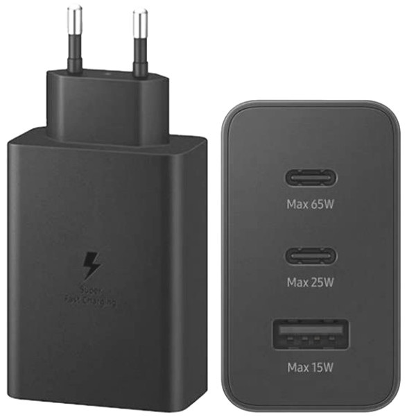 Samsung Original Power Adapter Trio Ladegerät 2x USB-C und 1x USB-Anschluss Super-Schnellladeadapter 65 Watt - Schwarz